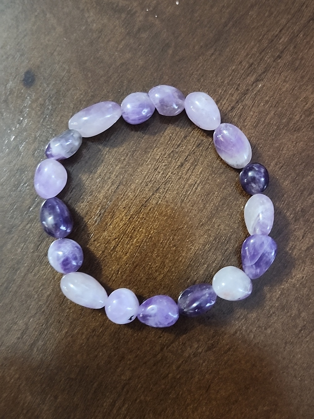 Handmade Purple Amethyst And White Quartz Potato Beaded Stretch Bracelet
